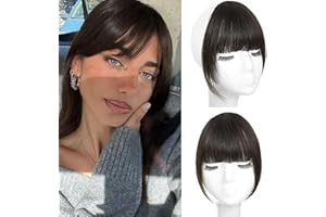 MYMYDA Clip in Bangs 100% Real Human Hair Extensions Clip on Wispy Bangs for Women Fringe with Temples Hairpieces Natural Black
