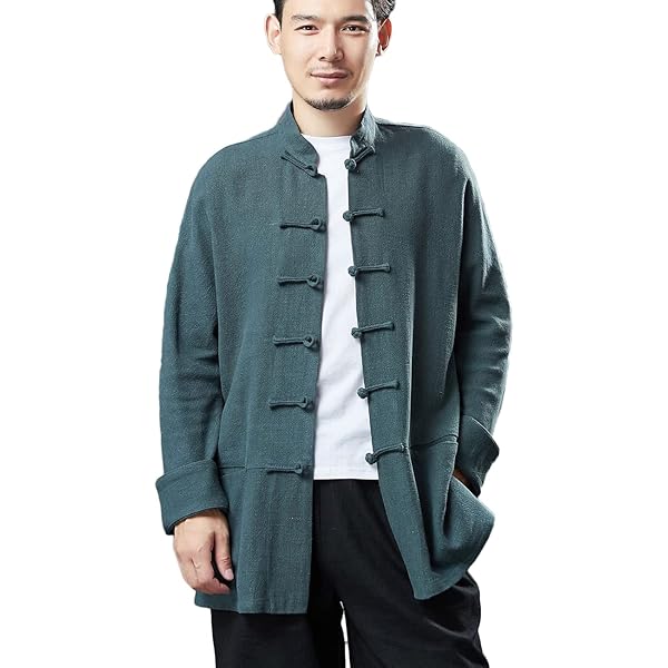 NFYM Men's Cotton Linen Kung Fu Jacket Fall Long Sleeve Tang Suit