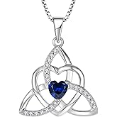 YIFSIY Celtic Knot Heart Necklace 925 Sterling Silver Trinity Love Knot Pendant Birthstones Jewelry Gifts Necklace for Women