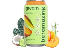 Be Amazing Greens Drink, Peach Mango, Vitamin Drinks With 10 Organic Fruits and Vegetables, Coconut Water, Vitamin C, and Prebiotic Fiber, 25 Calories, Low Sugar, Vegan and Gluten Free, 8 Pack