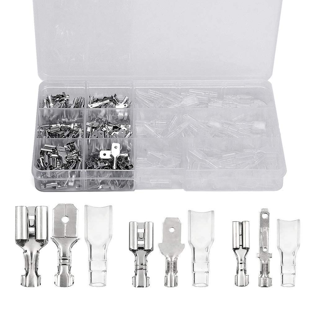 Gasea 270pcs Male Female Spade Connector, 2.8/4.8/6.3mm Spade Wire Crimp Terminal Connector Quick Splice Crimp with Insulating Sleeve Kit