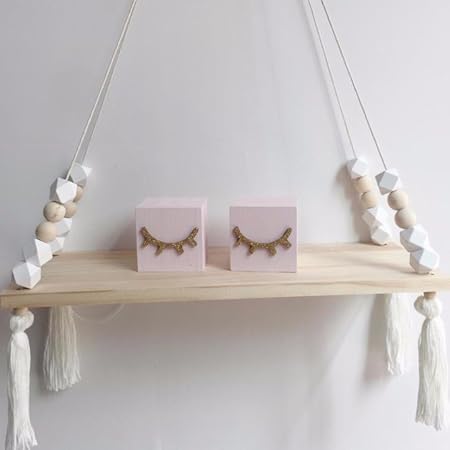 NaroFace Wandregal Schweberegal Holz Quaste Wandboard Schaukel Ornament Inhaber Decor (Weiß)