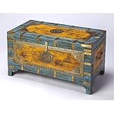 MAKLAINE 32" x 17" Traditional Wood Painted Brass Inlay Storage Trunk/Coffee Table with Hidden Storage, Brass Inlays & Hardwa