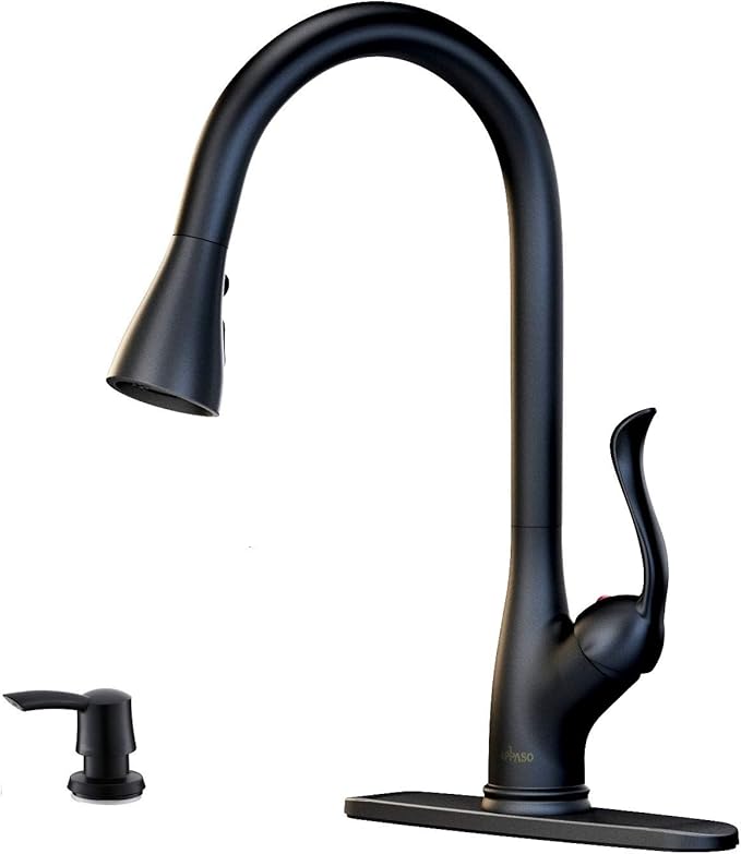 Matte Black Kitchen Faucet Pull Down Sprayer and Soap Dispenser