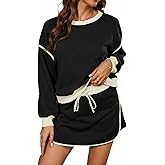 Opemiby Women's 2 Piece Outfits Fall Casual Long Sleeve Sweatshirts and Drawstring Skort Matching Skirt Lounge Set