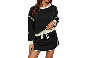 Opemiby Women's 2 Piece Sets Fall Casual Long Sleeve Sweatshirts and Matching Skort Winter Lounge Outfits Sweatsuits