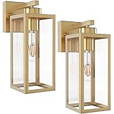 Tipace Outdoor Wall Lantern 2 Pack Gold Exterior Wall Sconce with Clear Glass Shade Wall Mount Lights for Entryway,Porch,Door