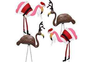 GIFTEXPRESS 4-Pack Large Flamingo Christmas Lawn Ornaments, Pink & Brown Flamingos in Santa & Reindeer Costumes, Perfect for 