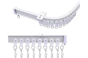 MaKefeile Ceiling Curtains Track System, Flexible & Bendable Curtain Tracks for Ceiling Mount, Heavy Duty Aluminum Sliding Room Divider Track Rail with Hooks for Living Room, RV, Office, White, 9ft