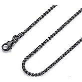 FOSIR Mens Womens Stainless Steel Black Rolo Cable Chain Necklace, Wide 2/3/4/5mm
