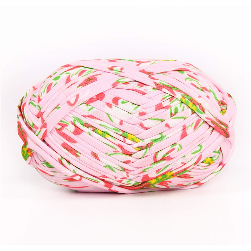 1 PCS Colorful T-Shirt Yarn Knitting Yarn Fabric Crochet Fabric for DIY Knitted Fabric Art (#62 Pink Flower)