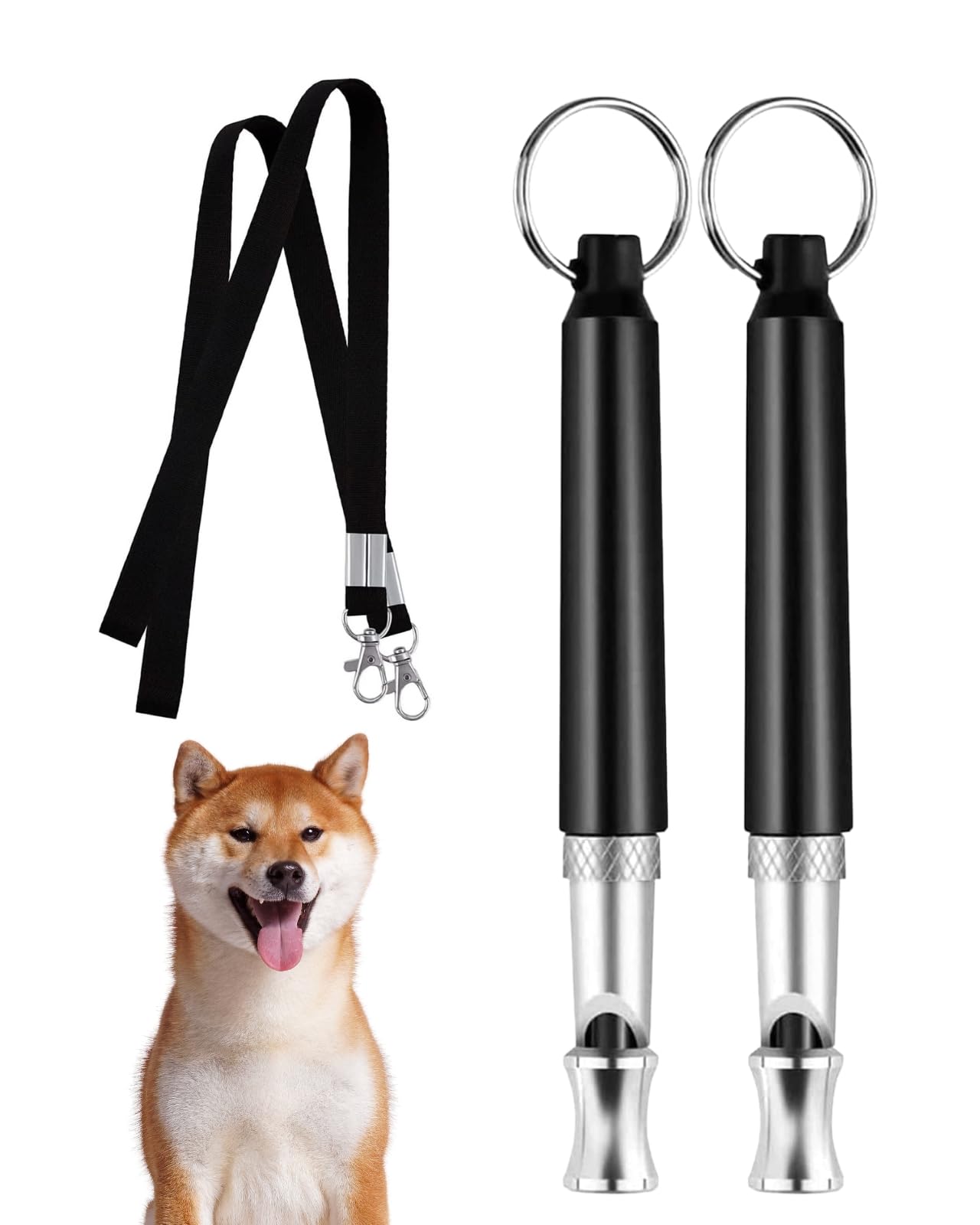 Dog Whistle, 2Pcs Professional Ultrasonic Dog Training Whistle, Adjustable Frequency Silent, Distance Stop Barking (Black)