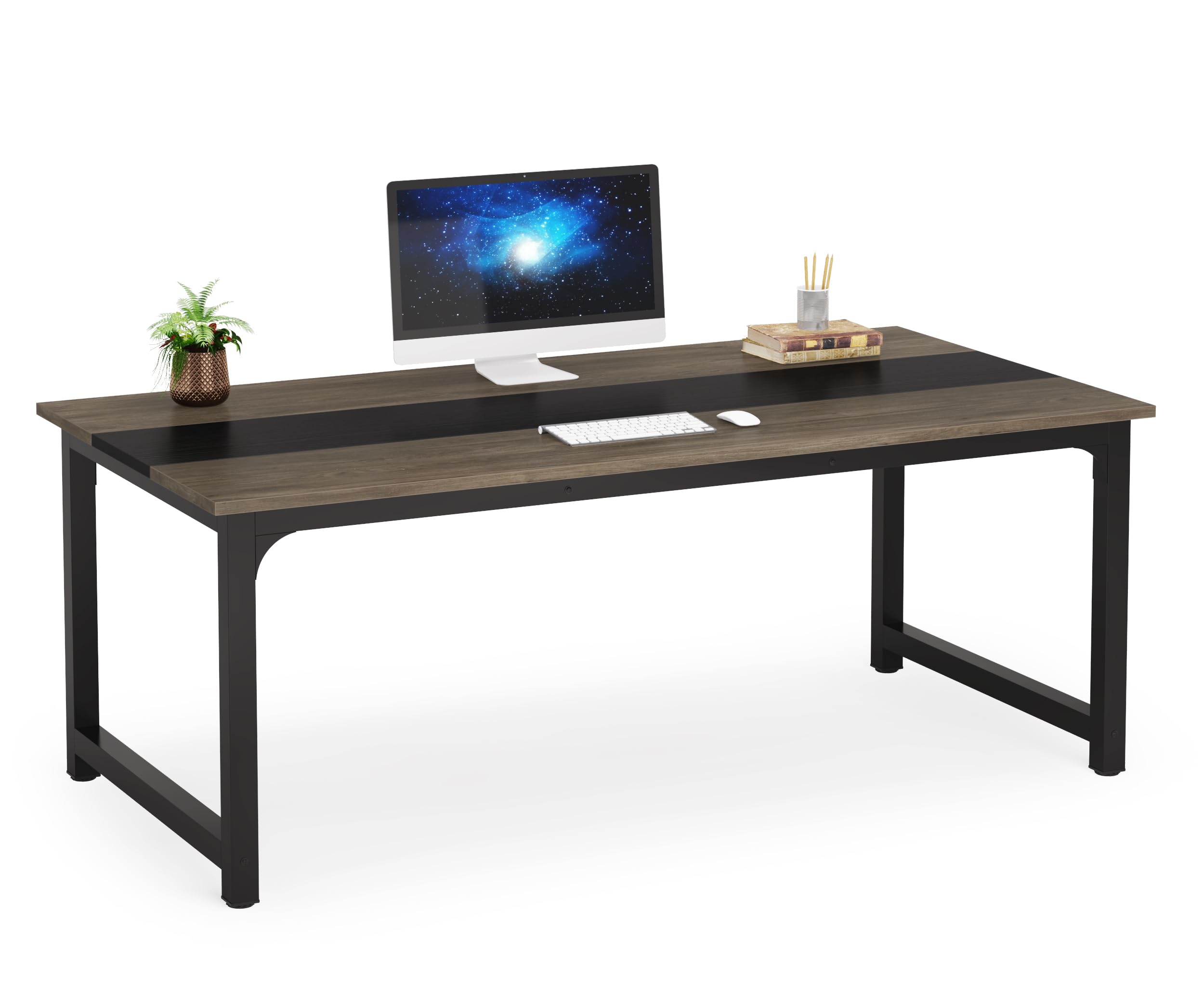 Photo 1 of Tribesigns Modern Computer Desk, 70.8 x 31.5 inch Large Office Desk Computer Table Study Writing Desk Workstation for Home Office, Grey/Black