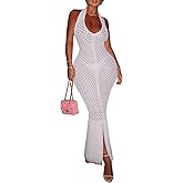 Women Crochet Swimsuit Coverup Sexy Halter Backless Fringe Long Beach Dress