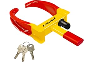 NOEAIKE Trailer Lock Universal Adjustable Car Tire Lock Heavy Duty Anti Theft Wheel Locks for Cars RV Motorcycle SUV Golf Cart ATV with 3 Keys (Red-Yellow)