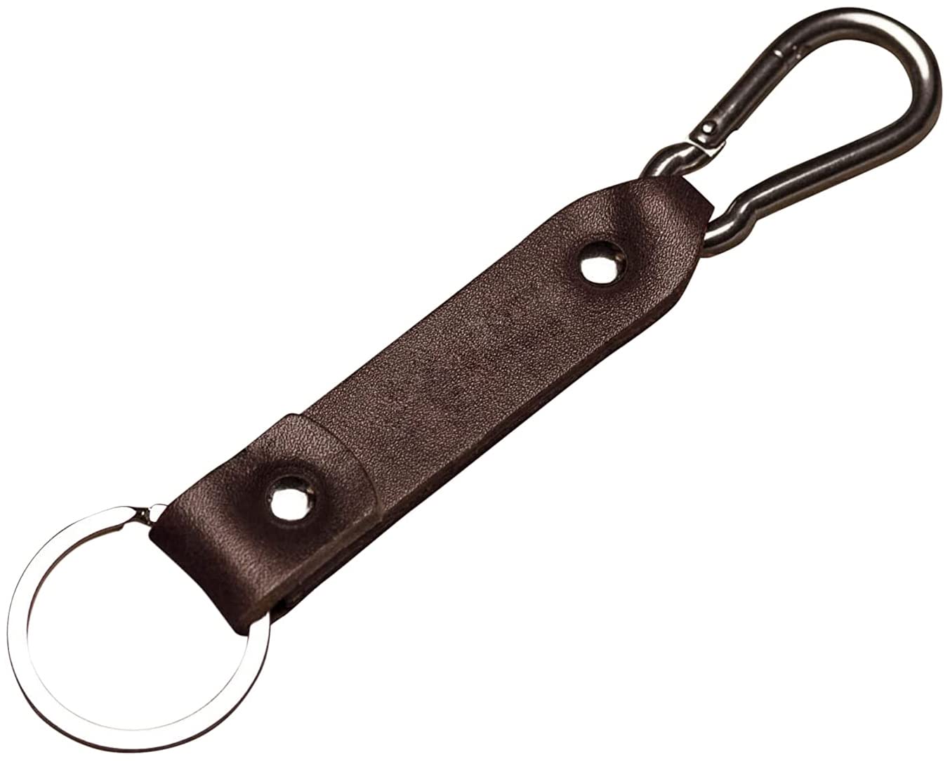 Brown leather key fob, custom ring, carabiner hook keyring