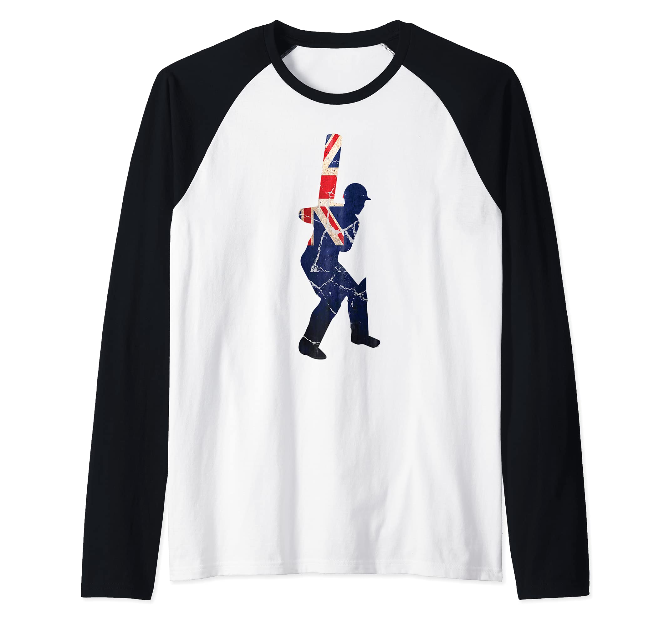 England Cricket Batsman Batting UK British International Fan Raglan Baseball Tee