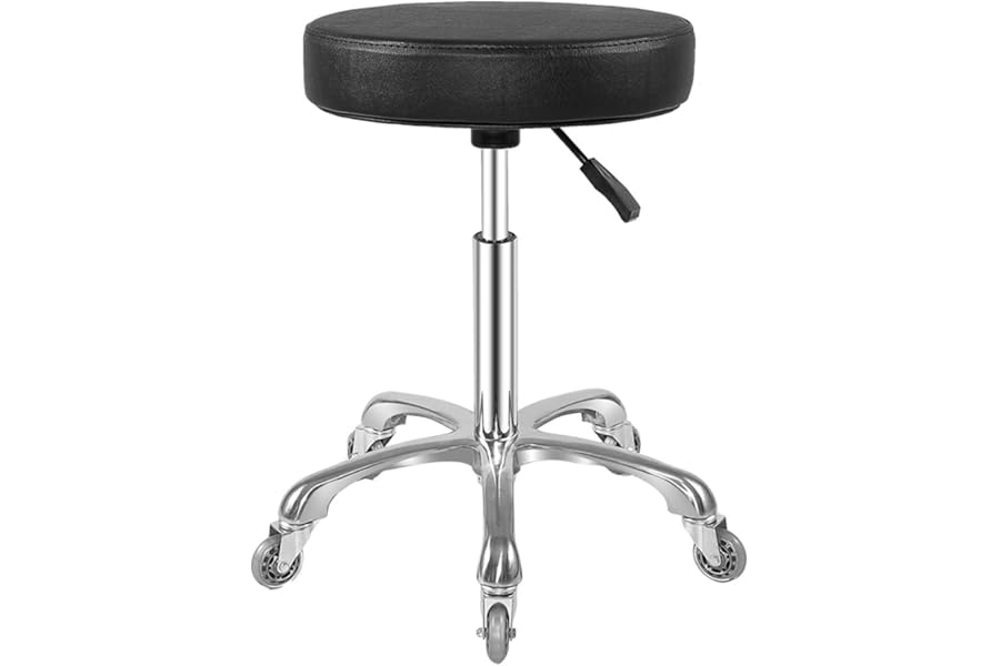 Ainilaily Rolling Stool with Wheels, Heavy Duty Hydraulic Massage Stool for Shop Guitar Lab Tattoo Workbench Medical, Adjustable Swivel Chair (Black)