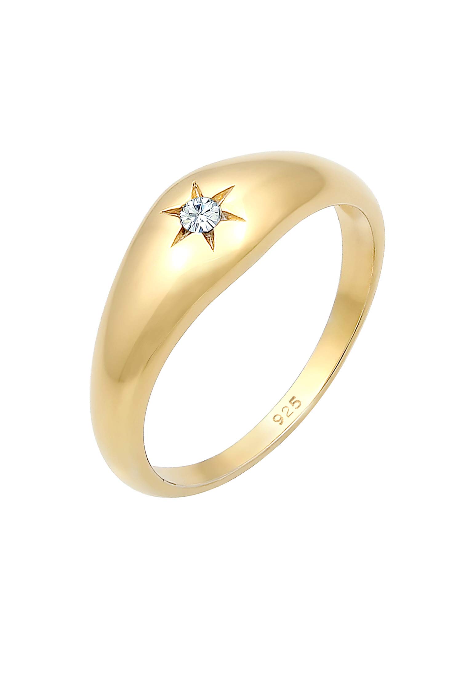 Elli Ring Woman Signet Ring Star Symbol Sparkling with Crystals in 925 Sterling Silver