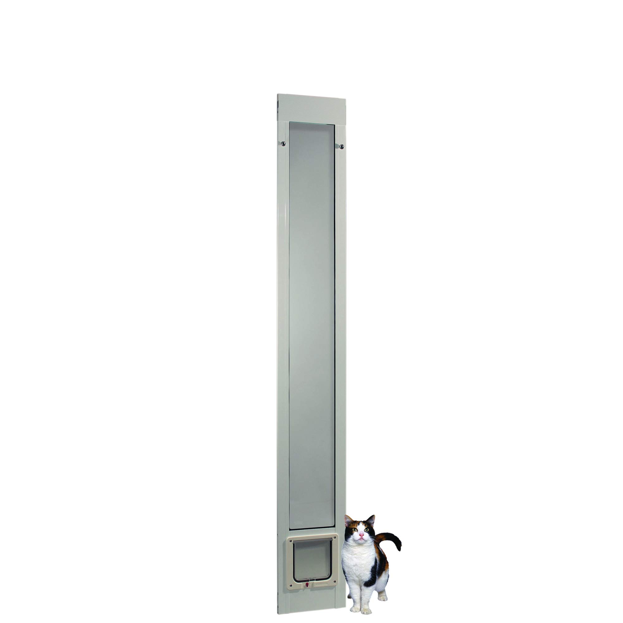 Ideal Pet ALUMINUM Pet Patio Door with Single Pane Glass and Clear Flexible Flap. Fits up to 1” Aluminum Patio track width ONLY, Cat Flap, Small, White