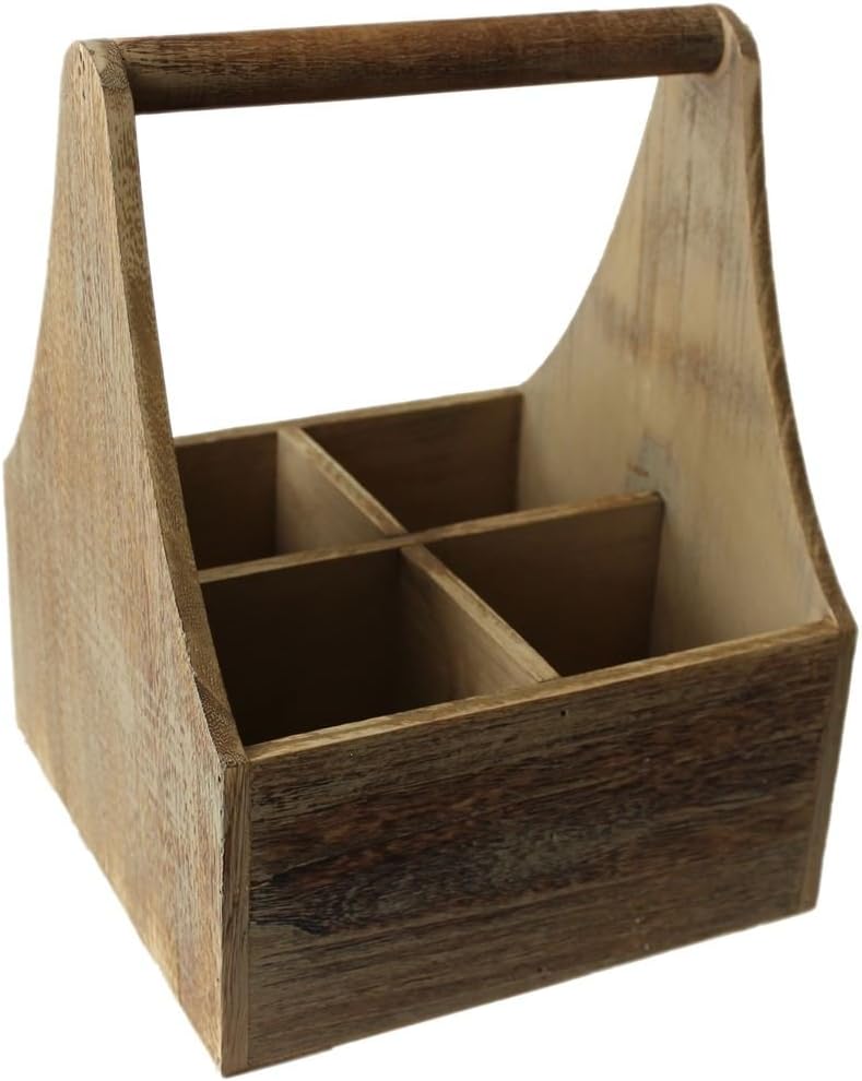 Oak Effect Four Bottle Wooden Carrier, Brown, M