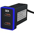 B&DOG XSIN Car Charger for Toyota USB C Dual Port Charger PD 3.0 Type C Fast Charging with LED Light Show,Compatible with Smart Phone,Tablet,and More (Blue 1.3x0.9inch