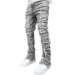 Kodaruber Mens Stacked Jeans Slim Fit Ripped Skinny