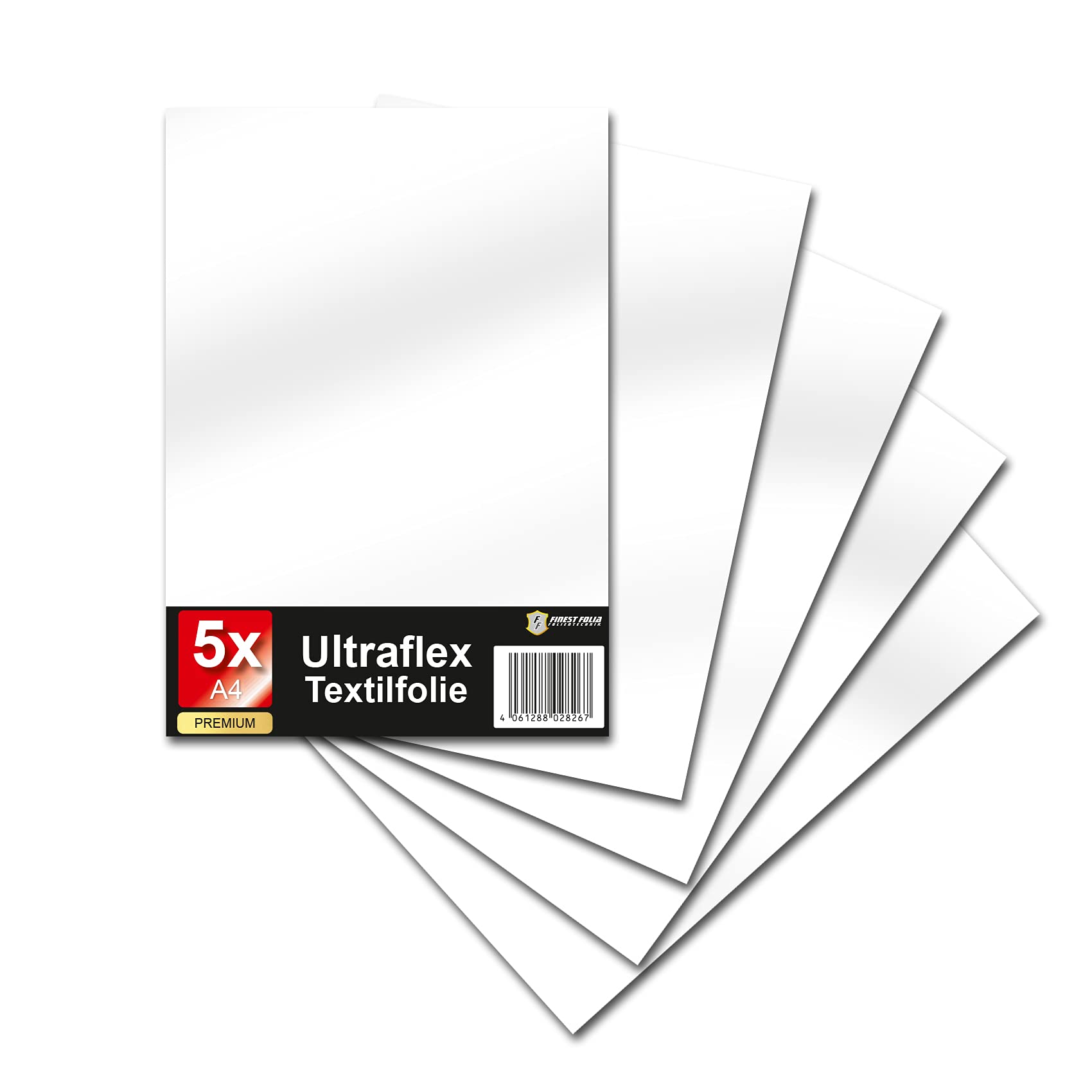 Ultraflex S Textile Film for Plotter 61 Colours DIN A4 Sheet 30 x 20 cm Plotter Film Matt on Fabrics Clothing T-Shirt Film Flex Film DIY Accessories (08 White, Set of 5)