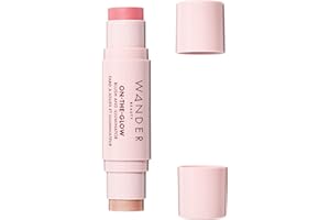 Wander Beauty On-the-Glow Blush and Illuminator - Petal Pink/Nude Glow - 7-in-1 Hydrating Cream Blush & Highlighting Stick - Stick Blush for Cheeks, Lip, & Body - Highlighter Makeup & Blush - 0.4 oz