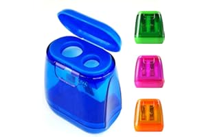 AK1980 Pencil Sharpener, Manual Pencil Sharpeners, 4PCS Colorful Compact Dual Holes Pencil Sharpeners with Lid for Kids Adults Students School Class Home Office