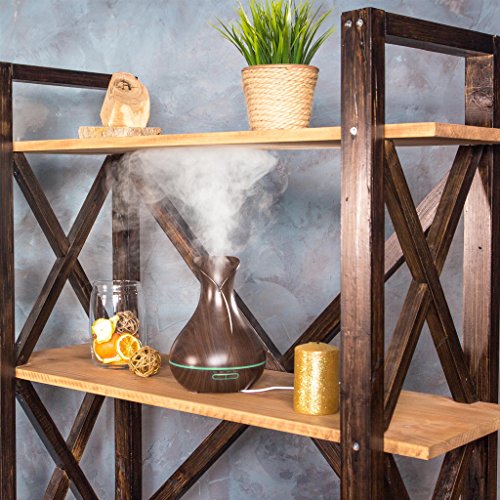 Essential Oil Diffuser 400ML 8h, Ultrasonic Air Humidifier, BPA Free, 7 Color LED Lights Lamp, Auto Shut-off, Black Olive Wood Grain. Cool Mist Machine for Home Office SPA EO Aromatherapy, Aroma Scent