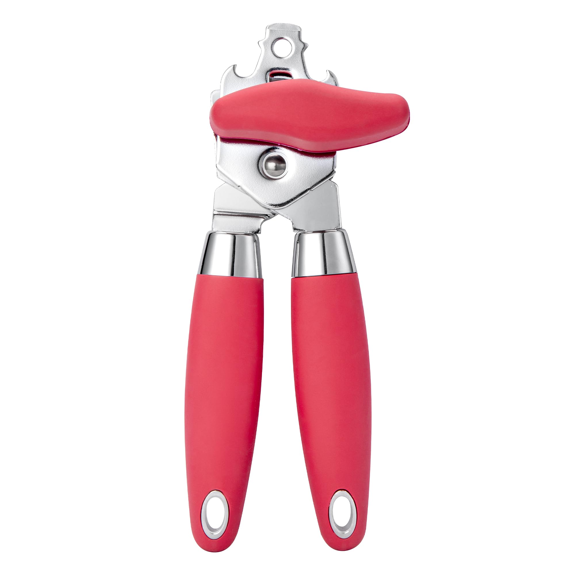 Can Opener Manual, TJ POP Heavy Duty Tin Opener for Arthritic Hands, UK Can Openers that Work with Stainless Steel Sharp Blade, Smooth Edge Non-Slip Handles (Red)
