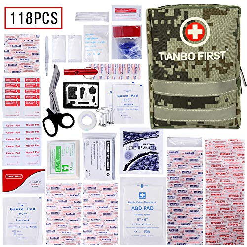 118 Pieces Survival First Aid Kit, Compact Tactical Trauma 1st Aid Kit, Lightweight IFAK Molle Compatible Outdoor Emergency Kits for Camping Hiking Backpacking Hunting and Travel