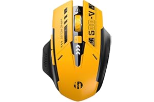 INPHIC Bluetooth Mouse Wireless Rechargeable Mecha Yellow Style Mouse for Multi-Device (BT 5.0/4.0+2.4Ghz), Battery Visible Computer Mouse