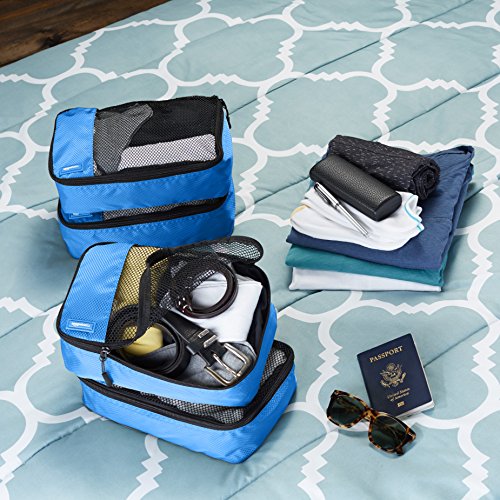 AmazonBasics 4 Piece Small Packing Travel Organizer Cubes Set - Blue
