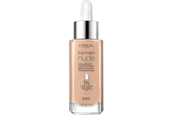 L’Oréal Paris True Match Nude Hyaluronic Foundation, Tinted Face Serum Foundation with Hyaluronic Acid for Lightweight Covera