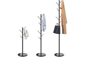 DURMMUR Heavy Duty Coat Rack with Natural Marble Base, Freestanding Metal Coat Stand with 8 Hooks, Modern Stable Coat Hanger Tree for Bags, Jacket, Clothes, and Hats, Black Metal