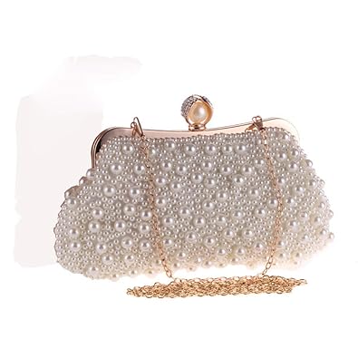 Womens Polyester Pearl Cross Border Clutch (White)