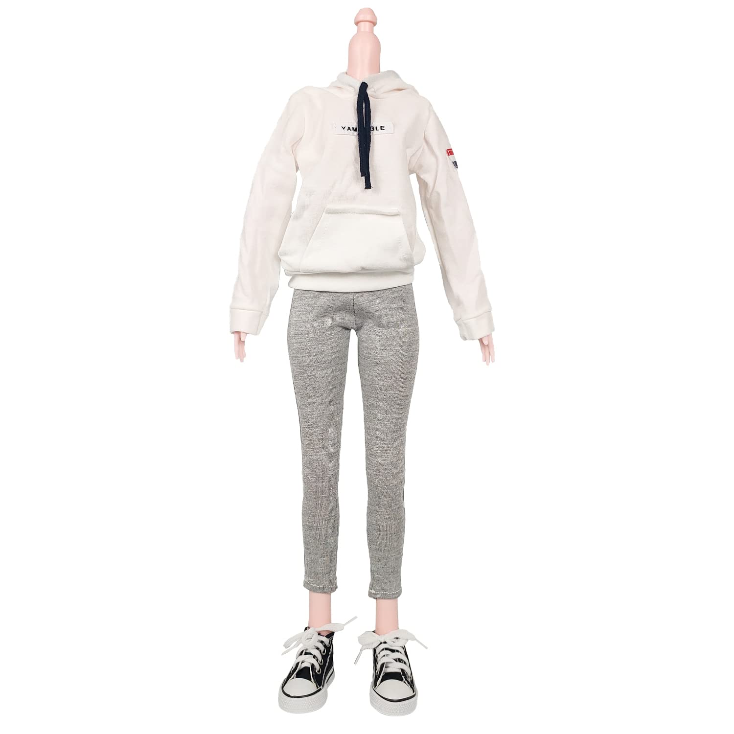 Proudoll Fleece Sportswear Casual Hoodie Joggers Canvas Shoes Set for 1/3 BJD Doll 60cm 24inches Dolls (White+Gray)