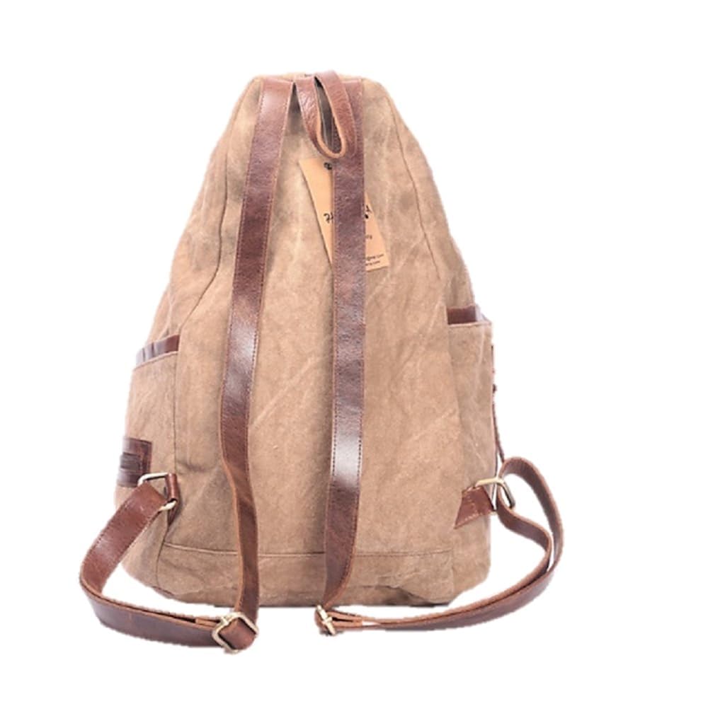 stone washed canvas back pack , distressed real leather