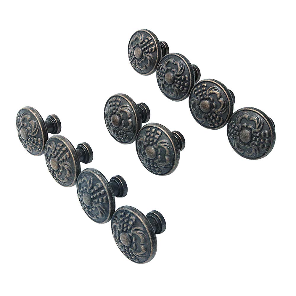 Namvo 10pcs Vintage Cabinet Knobs Bronze Zinc Flower Pattern 38mm Door Knob for Chest of Drawers Kitchen Cupboard Wardrobes Pull Handles