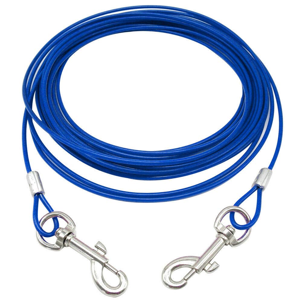 Bunty Long Line Dog Lead - 360° Swivel Hook Dog Tie Out Cable, Garden Tether Cable & Dog Camping Lead | Steel & Reflective PVC | Chew Proof, Rust & Weather Resistant | 20ft, Blue
