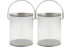 Cornucopia Brands Quart Size Clear Plastic Paint Cans (2-Pack, 5 in Tall); Faux Small Pails w/Bale for Crafts, Baby/Wedding Shower Decor, NOT Intended for Liquids/Heavy Objects