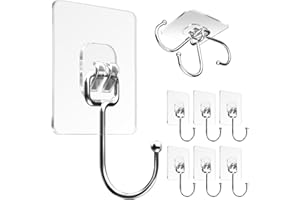 TITCHET Large Adhesive Hooks for Hanging Heavy Duty Wall Hooks 22 lbs Self Adhesive Towel Waterproof Transparent for Bags Bathroom Shower Outdoor Kitchen Cups Door Coat Sticky Hooks (Transparent, 8pcs)
