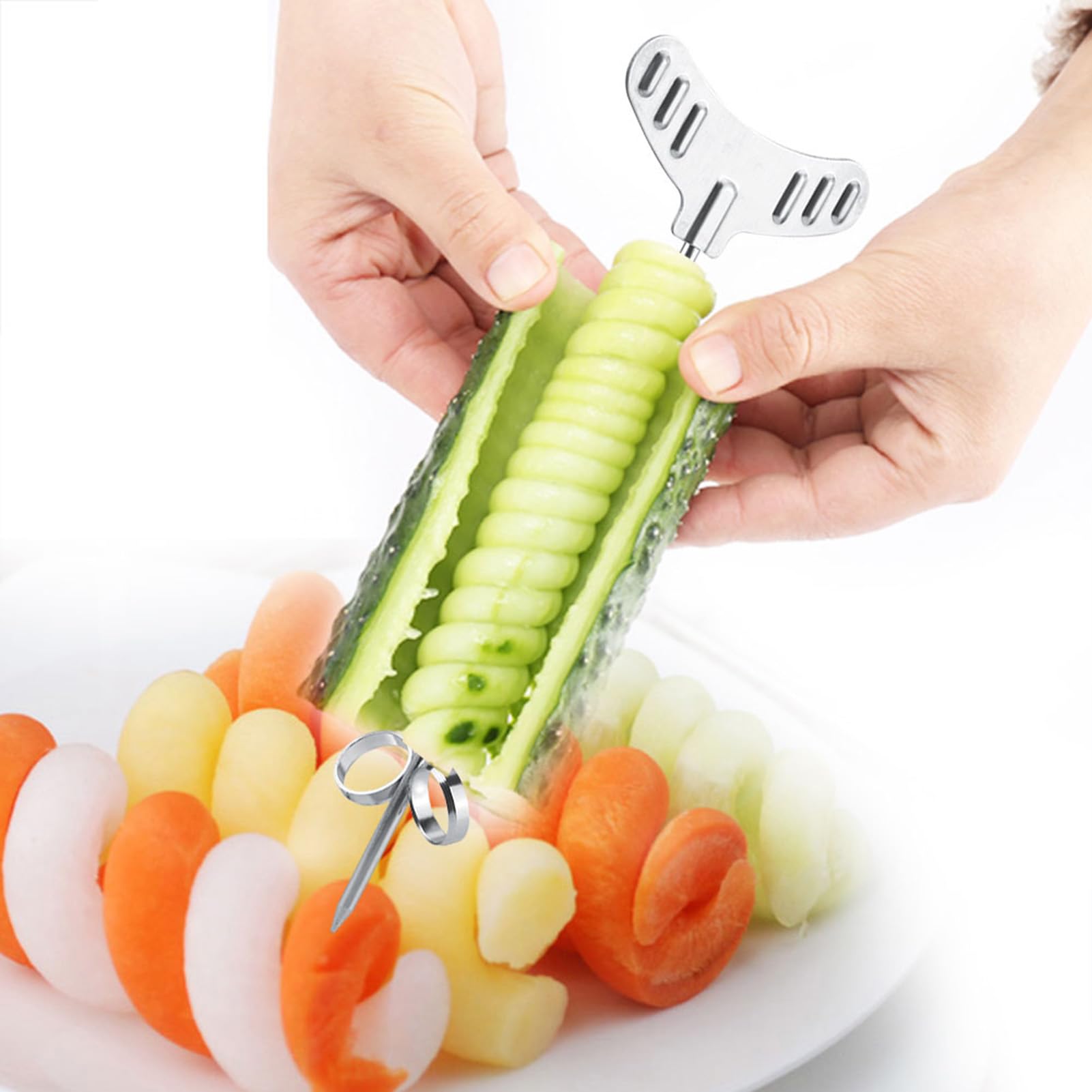 2 PCS/Set Vegetable Spiral Cutter Stainless Steel Veggie Pasta Spaghetti Maker Practical Powerful Sucker Spiral Slicer