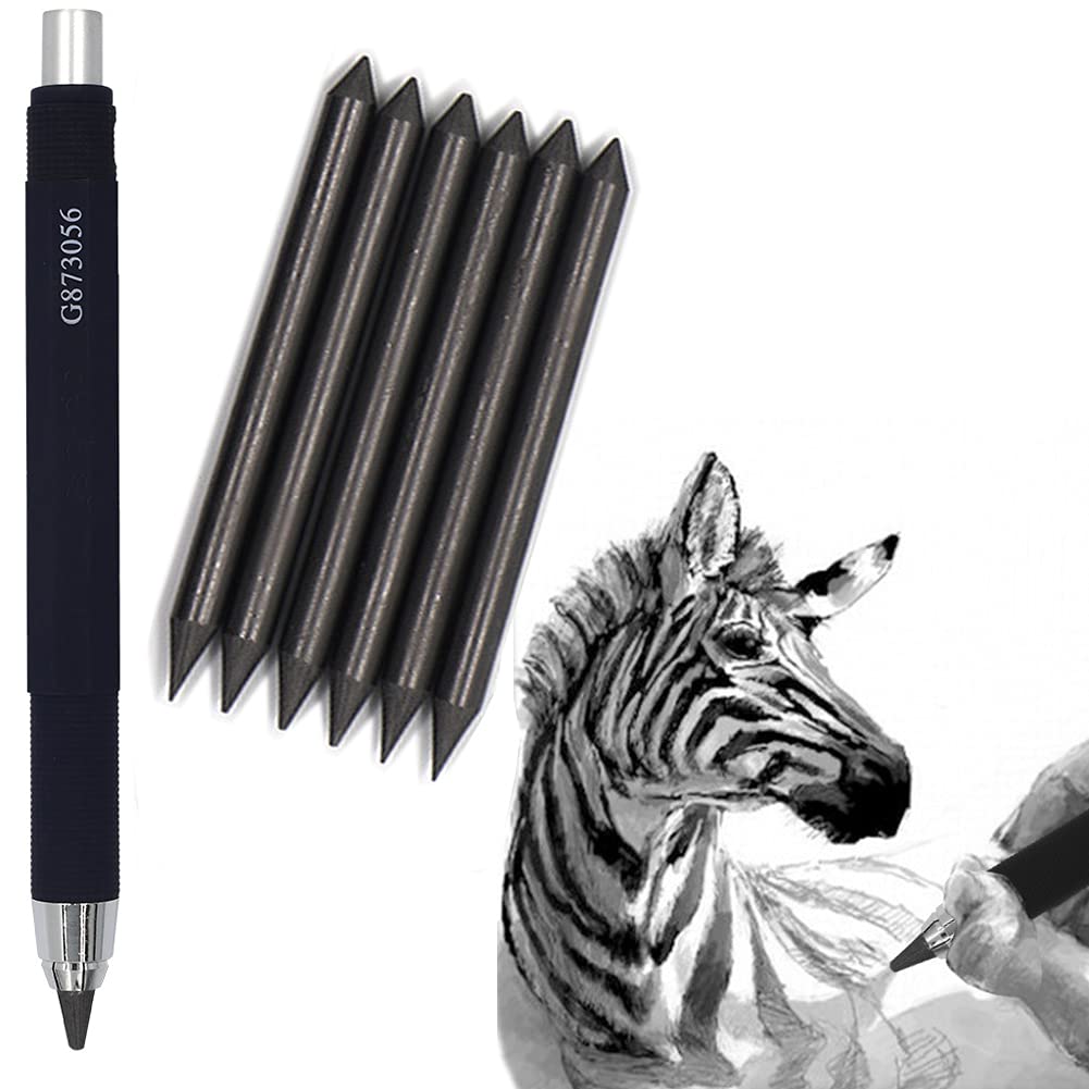 iEasey 5.6mm Mechanical Pencil Automatic Clutch Lead Holder with 6pcs 4B Leads, 5.6 mm Lead Art Mechanical Clutch Carpenter Pencils Graphite Pen for Draft Drawing, Writting,Crafting, Sketching