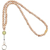 Smongdelis Wood Beaded Retractable Lanyards for Id Badges Holder, Teacher Breakaway Id Retractable Lanyard for Keys Cute Boho Neck Keychain Lanyard for Women