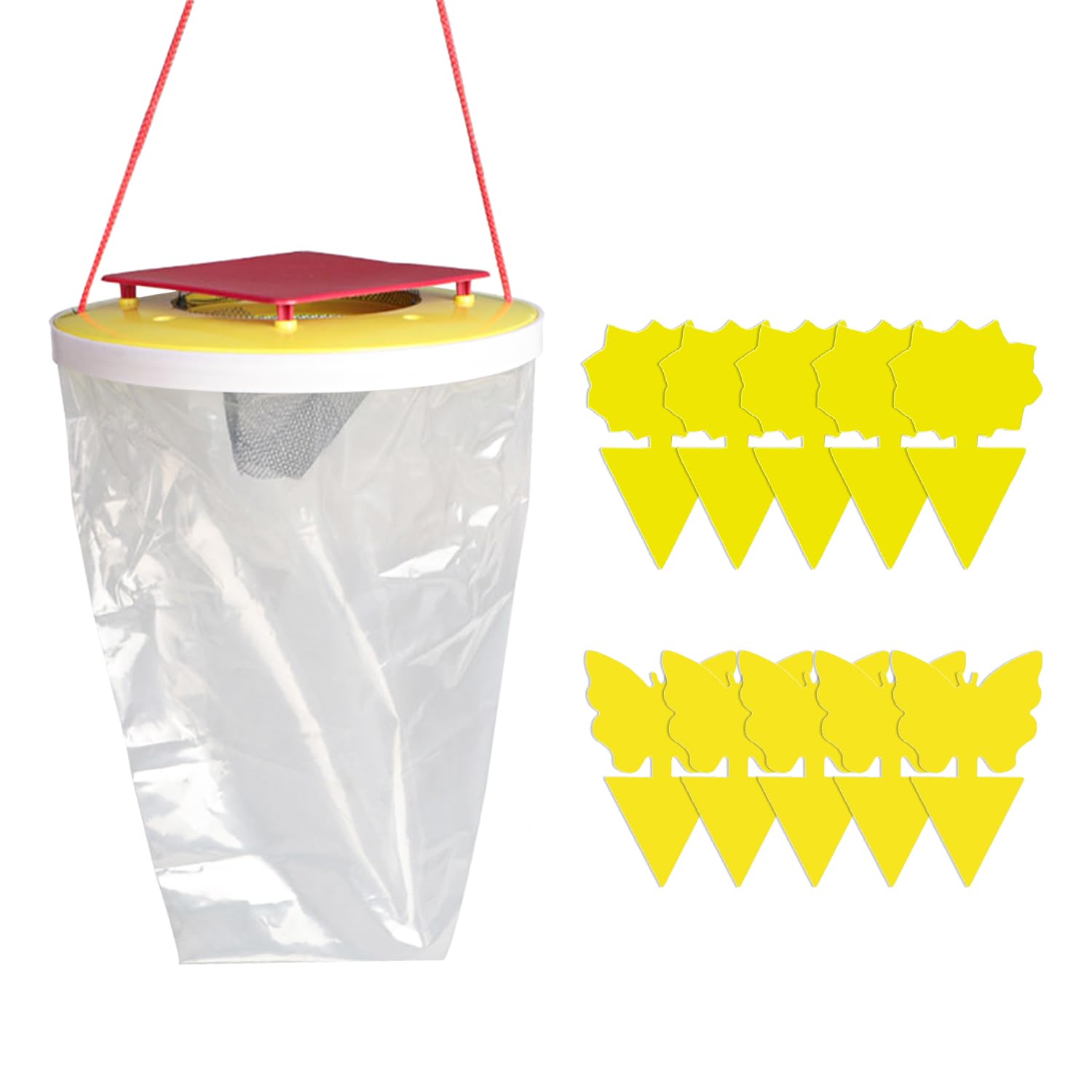 1 Piece Fly Trap, 10 Pieces Sticky Board, Outdoor Fly Bag, Indoor Fly Trap, Fly Trap, Insect Sticky Trap, Suitable for Orchards, Stables, Eaves