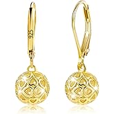LANCHARMED 925 Sterling Silver 14K Gold French Style Leverback Earrings, Heart Dangle Drop Earrings for Women Hypoallergenic Jewelry