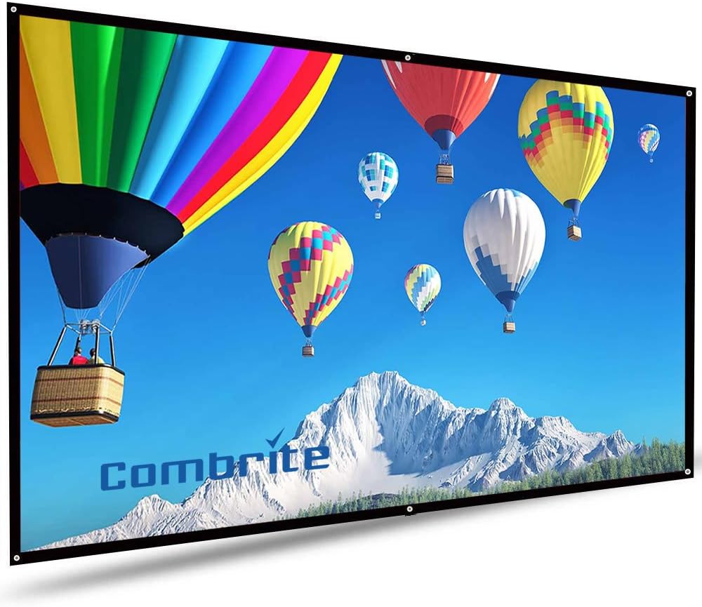 Combrite 100 inch Diagonal 16:9 Projection Screen Indoor/Outdoor Projector Screen for Presentation Meeting PVC Fabric Matte White (100 Inch)